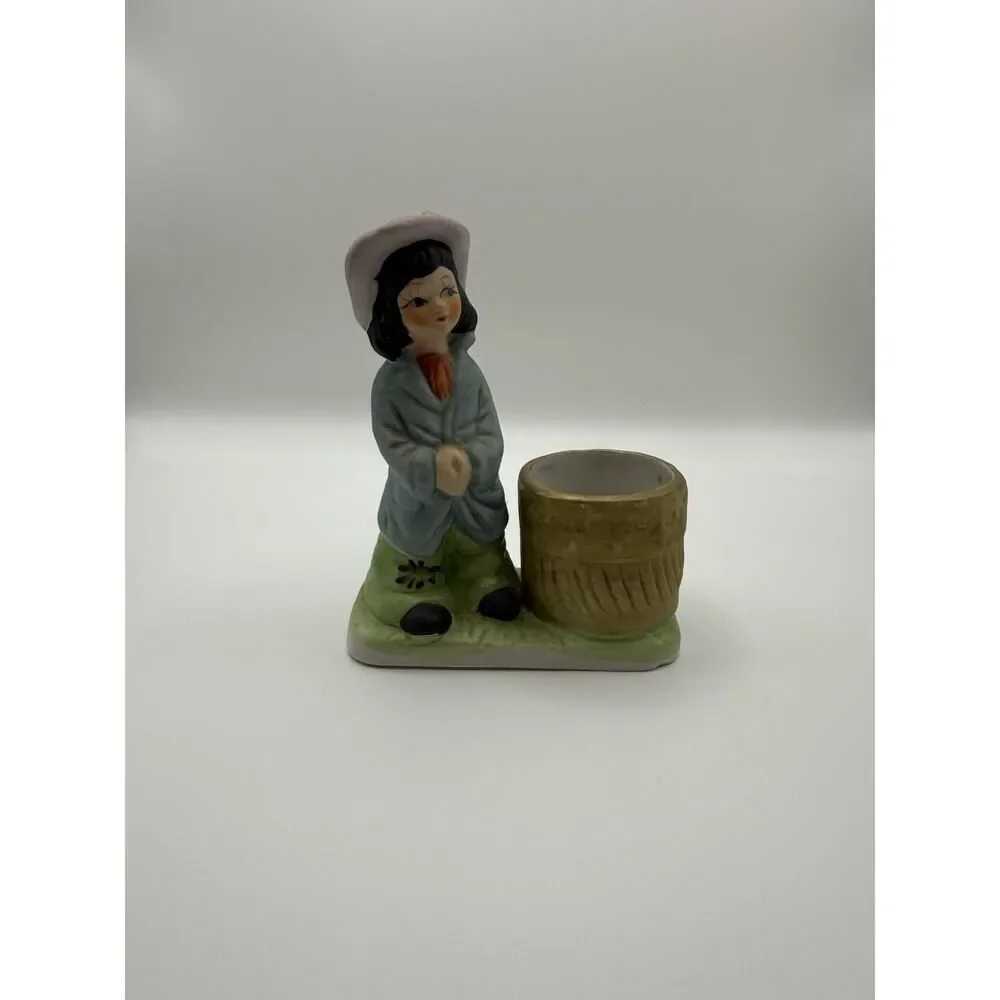 Vintage Porcelain Figurine Candle Holder Little Luvkins Jasco Hobo Girl